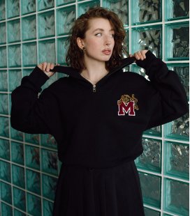 Свитшот Half-zip MEDOOZA «Tiger College» (W) (черный)