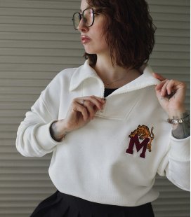 Свитшот Half-zip MEDOOZA «Tiger College» (W) (молочный)
