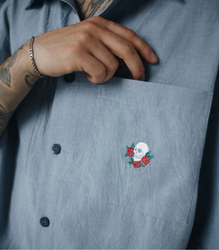 Рубашка с коротким рукавом "Skull" MEDOOZA (серо-синий)