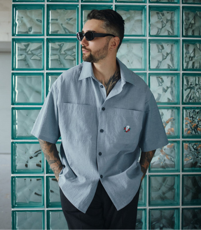 Рубашка с коротким рукавом "Skull" MEDOOZA (серо-синий)