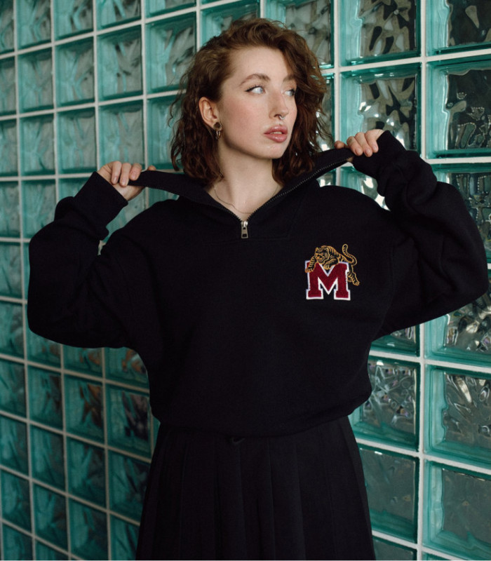 Свитшот Half-zip MEDOOZA «Tiger College» (W) (черный)