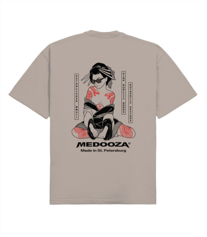 Футболка boxy MEDOOZA "Geisha II" (серо-бежевый)