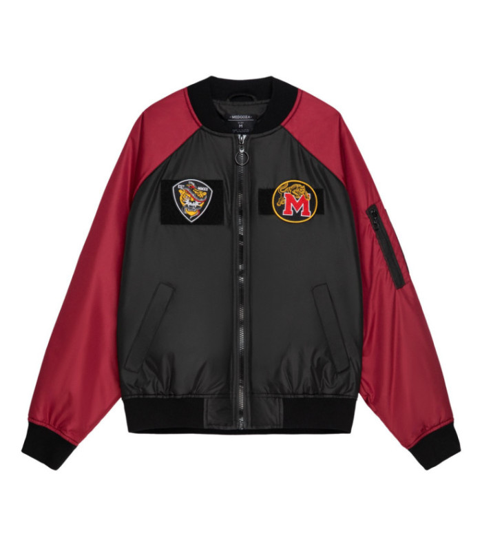 Бомбер MEDOOZA с патчами "Tiger College" (черно-бордовый)