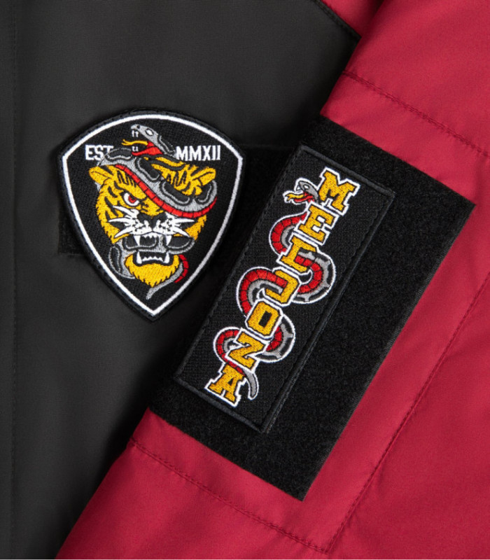 Бомбер MEDOOZA с патчами "Tiger College" (черно-бордовый)