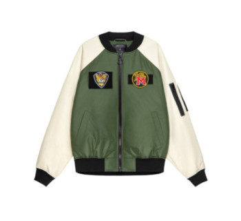 Бомбер MEDOOZA с патчами "Tiger College" (зелено-бежевый)