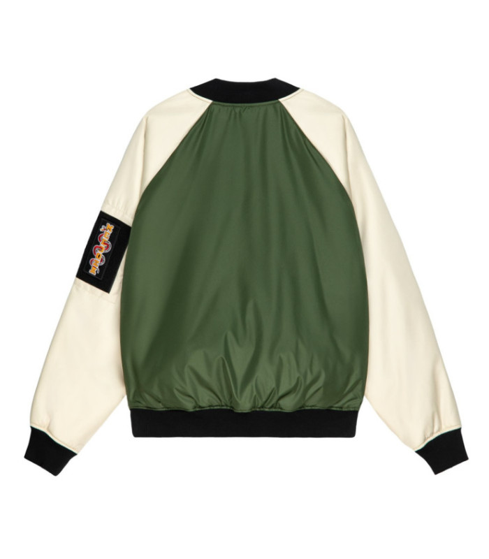 Бомбер MEDOOZA с патчами "Tiger College" (зелено-бежевый)