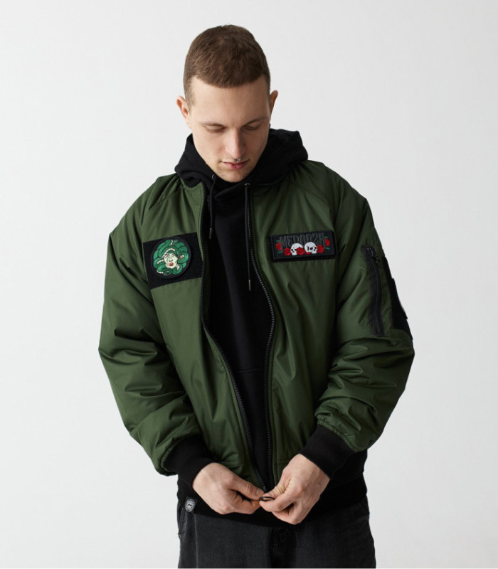 Бомбер MEDOOZA с патчами "Head" (зеленый)